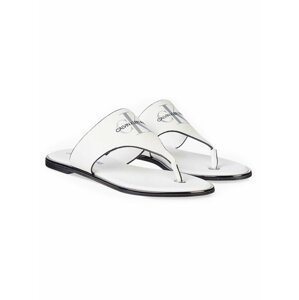 Calvin Klein bílé kožené žabky Flat Sandal Toe Slide s flitry na špičce