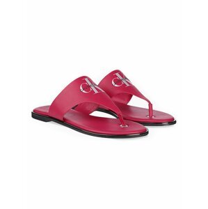 Calvin Klein fuchsiové kožené žabky Flat Sandal Toe Slide