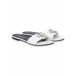 Calvin Klein bílé kožené pantofle Flat Sandal Slide