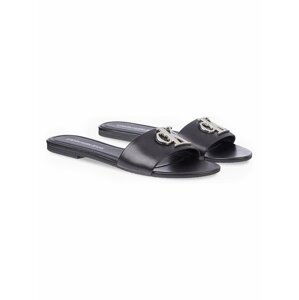 Calvin Klein černé kožené pantofle Flat Sandal