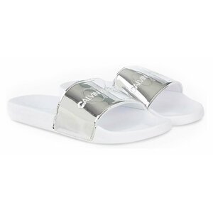 Calvin Klein bílo-stříbrné pantofle Slide Specchio