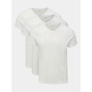 Sada tří bílých pánských triček s véčkovým výstřihem Tommy Hilfiger