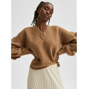 Hnědý vlněný svetr Selected Femme Alpaka Rut