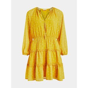 Žluté puntíkované šaty s volány VILA Dotties