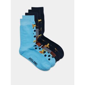 Sada pěti párů modrých vzorovaných ponožek Jack & Jones Lion