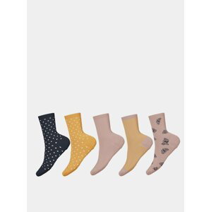 Sada pěti párů holčičích vzorovaných ponožek ve žluté a růžové barvě name it Vinni