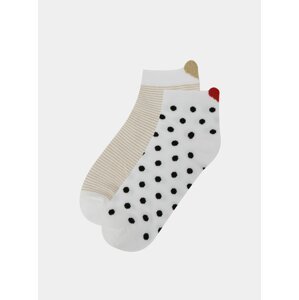 Sada dvou párů vzorovaných ponožek v krémové a bílé barvě Pieces Laura