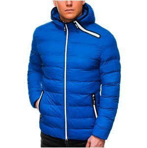 Modrá pánská zimní prošívaná bunda Ombre Clothing C451