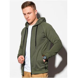 Pánská mikina na zip s kapucí B1083 - khaki