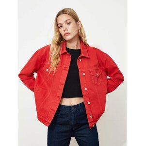 Červená dámská volná džínová bunda Trendyol