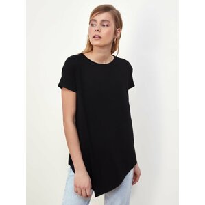 Černé dámské dlouhé asymetrické tričko Trendyol