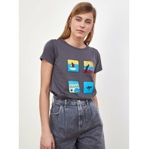 Šedé dámské tričko s potiskem Trendyol
