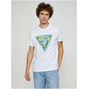Bílé pánské tričko s potiskem Guess Brushed Triangle