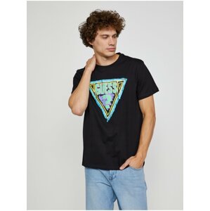 Černé pánské tričko s potiskem Guess Brushed Triangle