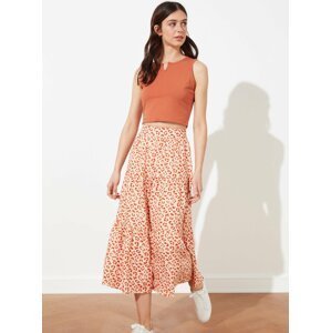Oranžová vzorovaná midi sukně Trendyol
