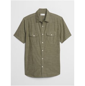 Zelená pánská košile v-ss slub cotton utility pocket