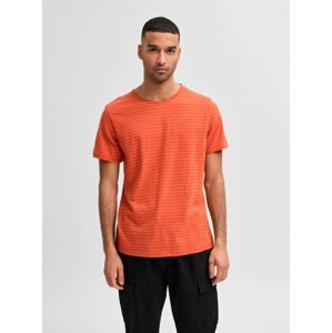 Oranžové pruhované tričko Selected Homme Morgan