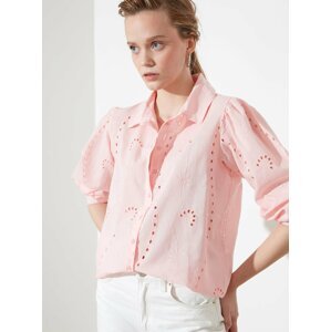 Růžová dámská volná košile s madeirou Trendyol