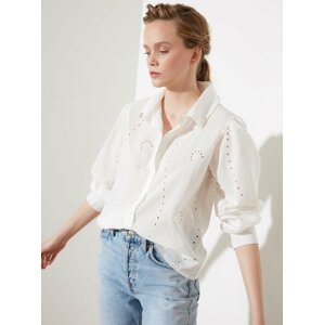 Bílá dámská volná košile s madeirou Trendyol