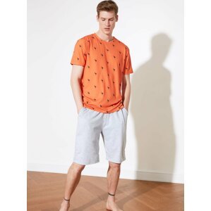 Šedo-oranžové pánské vzorované pyžamo Trendyol