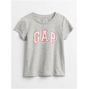 Šedé holčičí dětské tričko GAP Logo v-sp ss ptf gr t logo