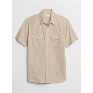 Béžová pánská košile v-ss slub cotton utility pocket