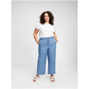 Modré dámské kalhoty GAP hr linen wide leg chambray