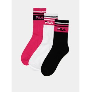 Sada tří párů dámských ponožek v černé a růžové barvě FILA