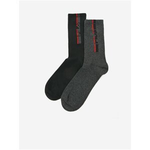 Sada dvou párů pánských vzorovaných ponožek v šedé a černé barvě FILA