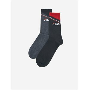 Sada dvou párů pánských vzorovaných ponožek v šedé a tmavě modré barvě FILA