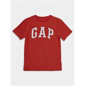 Červené klučičí dětské tričko GAP Logo arch int t-shirt