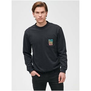 Černá pánská mikina GAP Logo pocket crewneck sweatshirt