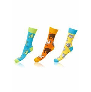 Sada tří párů dámských vzorovaných ponožek v modré, žluté a oranžové barvě Bellinda CRAZY SOCKS