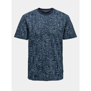 Modré vzorované tričko ONLY & SONS-Adriel