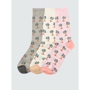 Sada tří párů vzorovaných ponožek v krémové a šedé barvě Trendyol