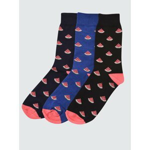 Sada tří párů vzorovaných ponožek v modré a černé barvě Trendyol