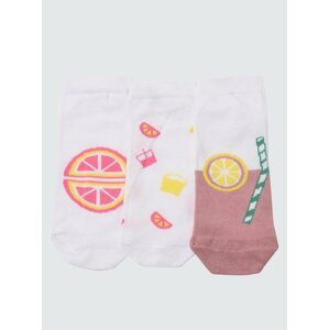 Sada tří párů dámských vzorovaných ponožek v růžové a bílé barvě Trendyol
