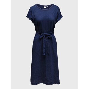 Modré dámské šaty short sleeve tie waist dress