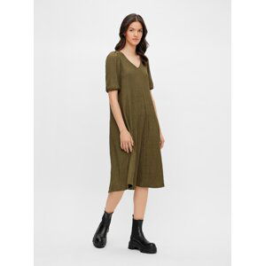 Khaki volné midišaty Pieces Loendra