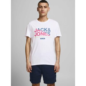 Bílé tričko s potiskem Jack & Jones Slices