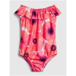 Růžové holčičí dětské plavky recycled floral ruffle swim one-piece