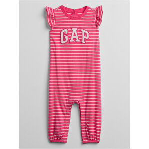 Červený holčičí baby overal GAP Logo stripe one-piece