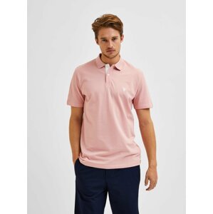 Světle růžové polo tričko s výšivkou Selected Homme Lance