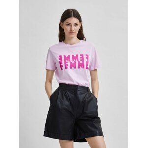 Světle růžové tričko s potiskem Selected Femme Simi