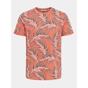 Oranžové vzorované tričko ONLY & SONS Iason