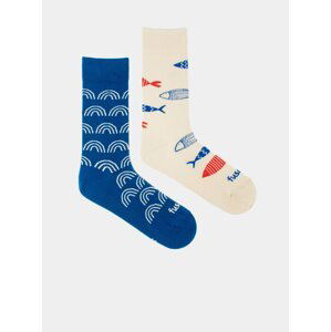 Krémovo-modré vzorované ponožky Fusakle Rybana