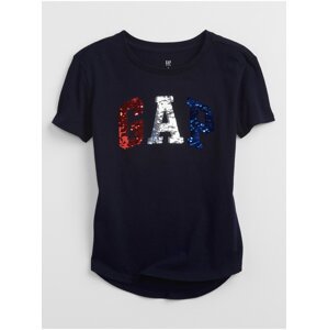 Modré holčičí dětské tričko GAP Logo flippy sequin t-shirt