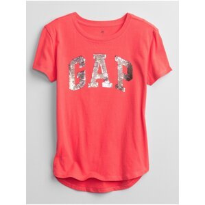 Červené holčičí dětské tričko GAP Logo flippy sequin t-shirt