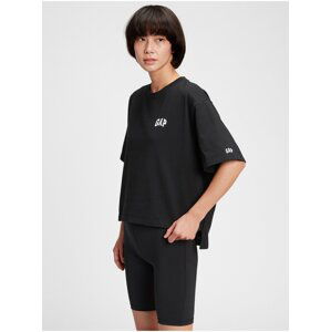 Černé dámské tričko GAP Logo boxy step hem t-shirt