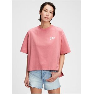 Růžové dámské tričko GAP Logo boxy step hem t-shirt